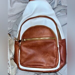 Brown and White Leather Backpack